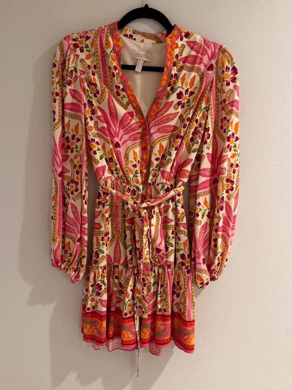 Adrianna Papell Pink Floral Paisley Tie Waist Mini Dress
